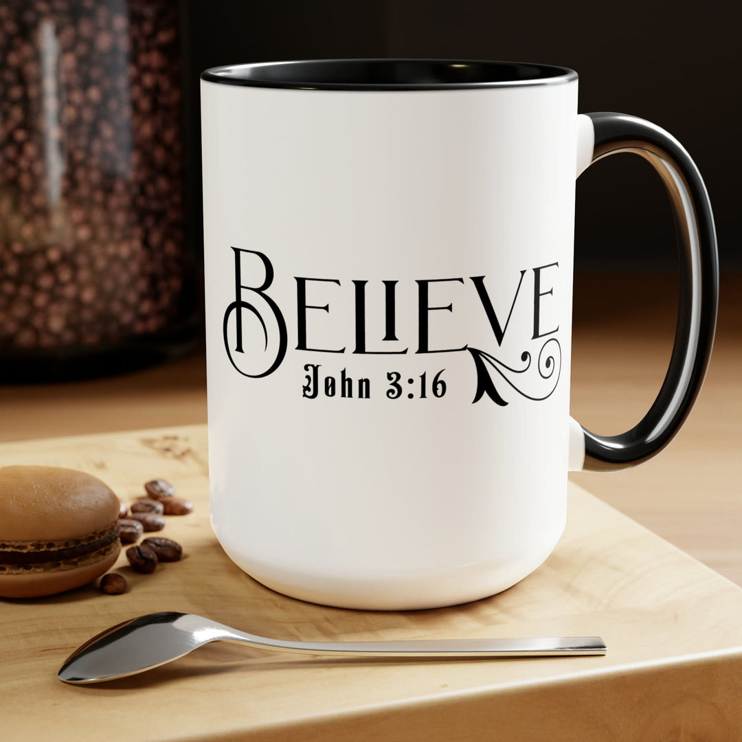 Accent Ceramic Coffee Mug 15oz - Believe John 3:16 Black Illustration