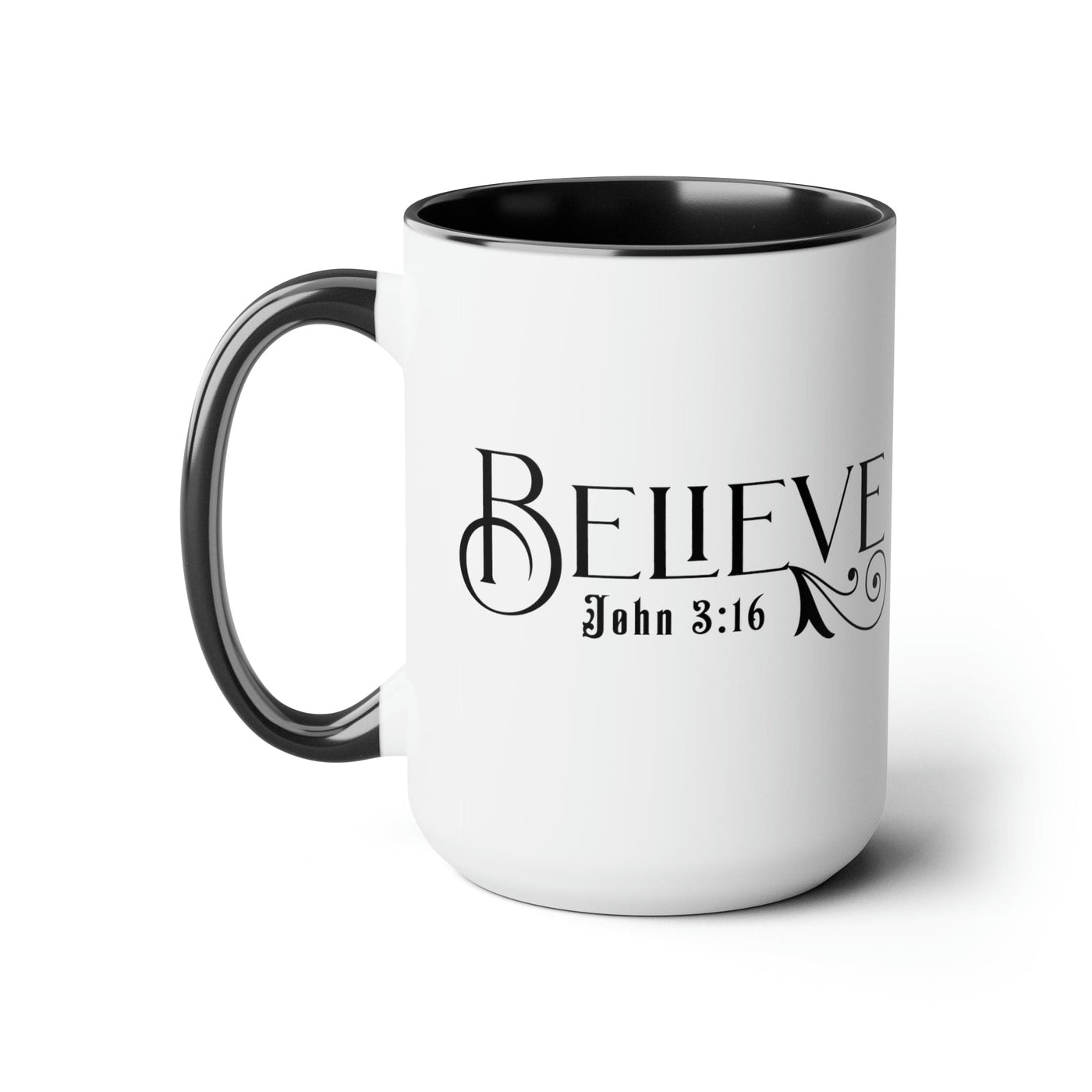 Accent Ceramic Coffee Mug 15oz - Believe John 3:16 Black Illustration -