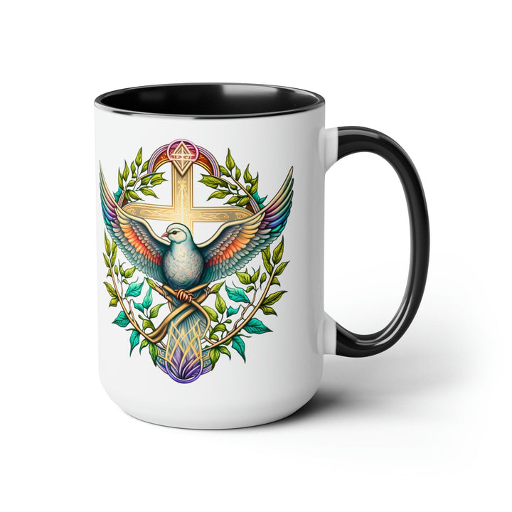 Accent Ceramic Coffee Mug 15oz - Blue Green Multicolor Dove Floral Illustration