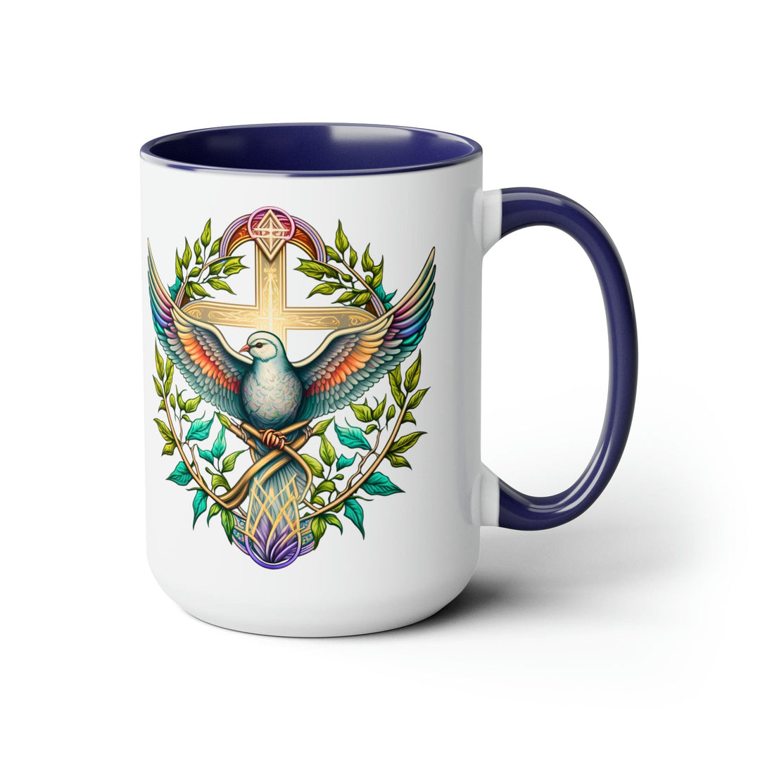 Accent Ceramic Coffee Mug 15oz - Blue Green Multicolor Dove Floral Illustration