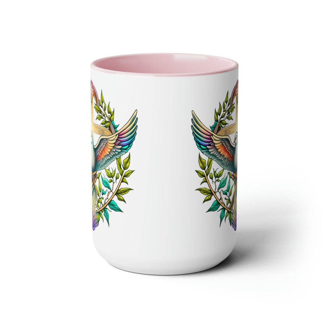 Accent Ceramic Coffee Mug 15oz - Blue Green Multicolor Dove Floral Illustration