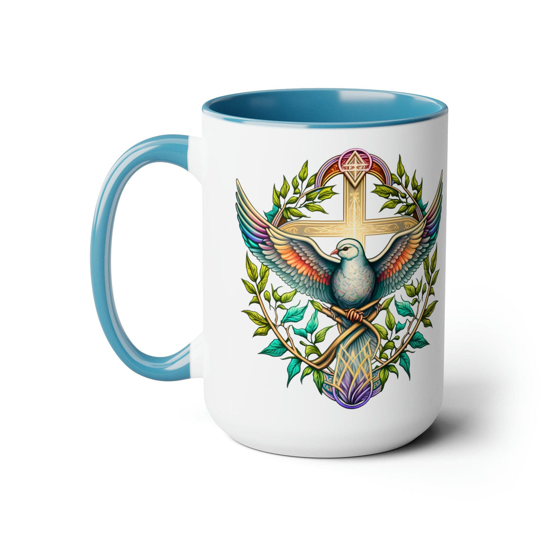 Accent Ceramic Coffee Mug 15oz - Blue Green Multicolor Dove Floral Illustration