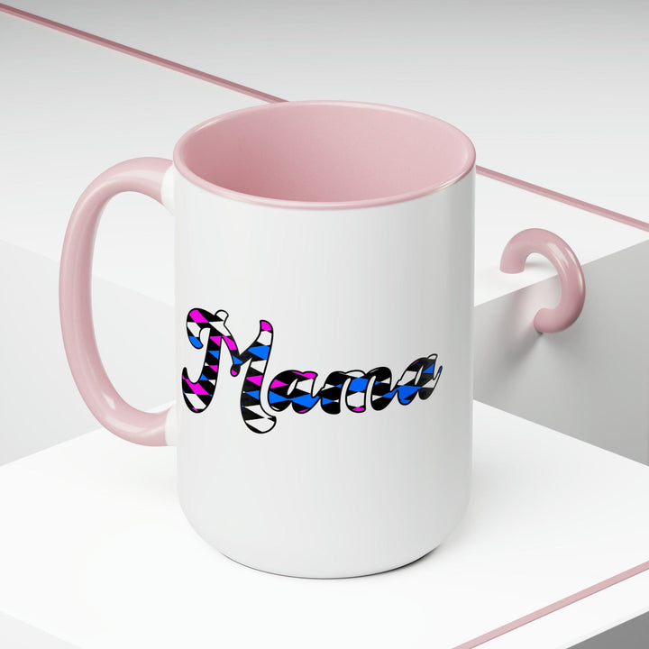 Accent Ceramic Coffee Mug 15oz - Checkered Pink White Blue Mama Pattern