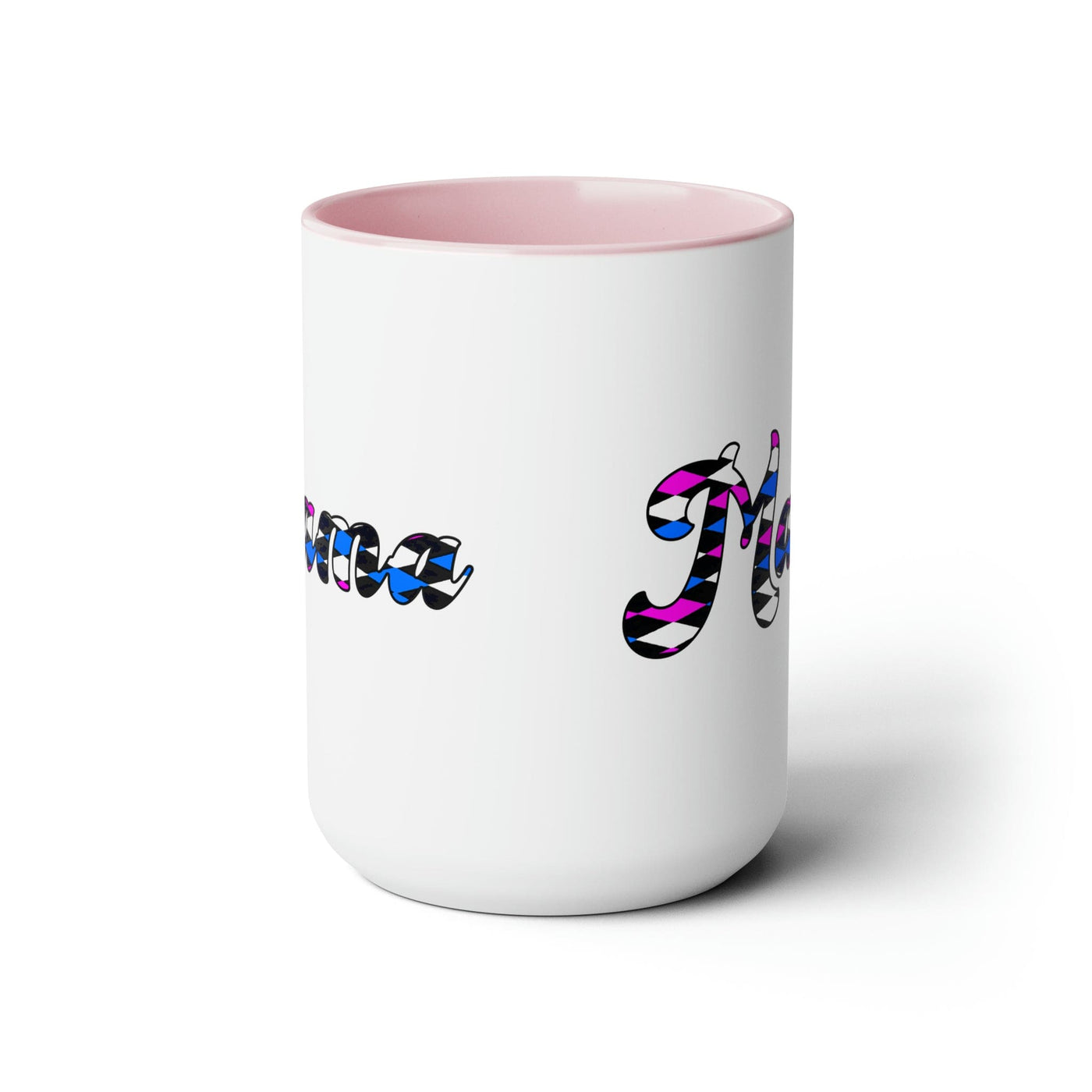 Accent Ceramic Coffee Mug 15oz - Checkered Pink White Blue Mama Pattern