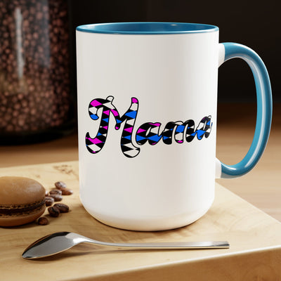 Accent Ceramic Coffee Mug 15oz - Checkered Pink White Blue Mama Pattern