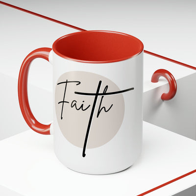 Accent Ceramic Coffee Mug 15oz - Faith - Christian Affirmation - Black And Beige