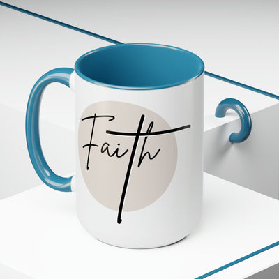 Accent Ceramic Coffee Mug 15oz - Faith - Christian Affirmation - Black And Beige