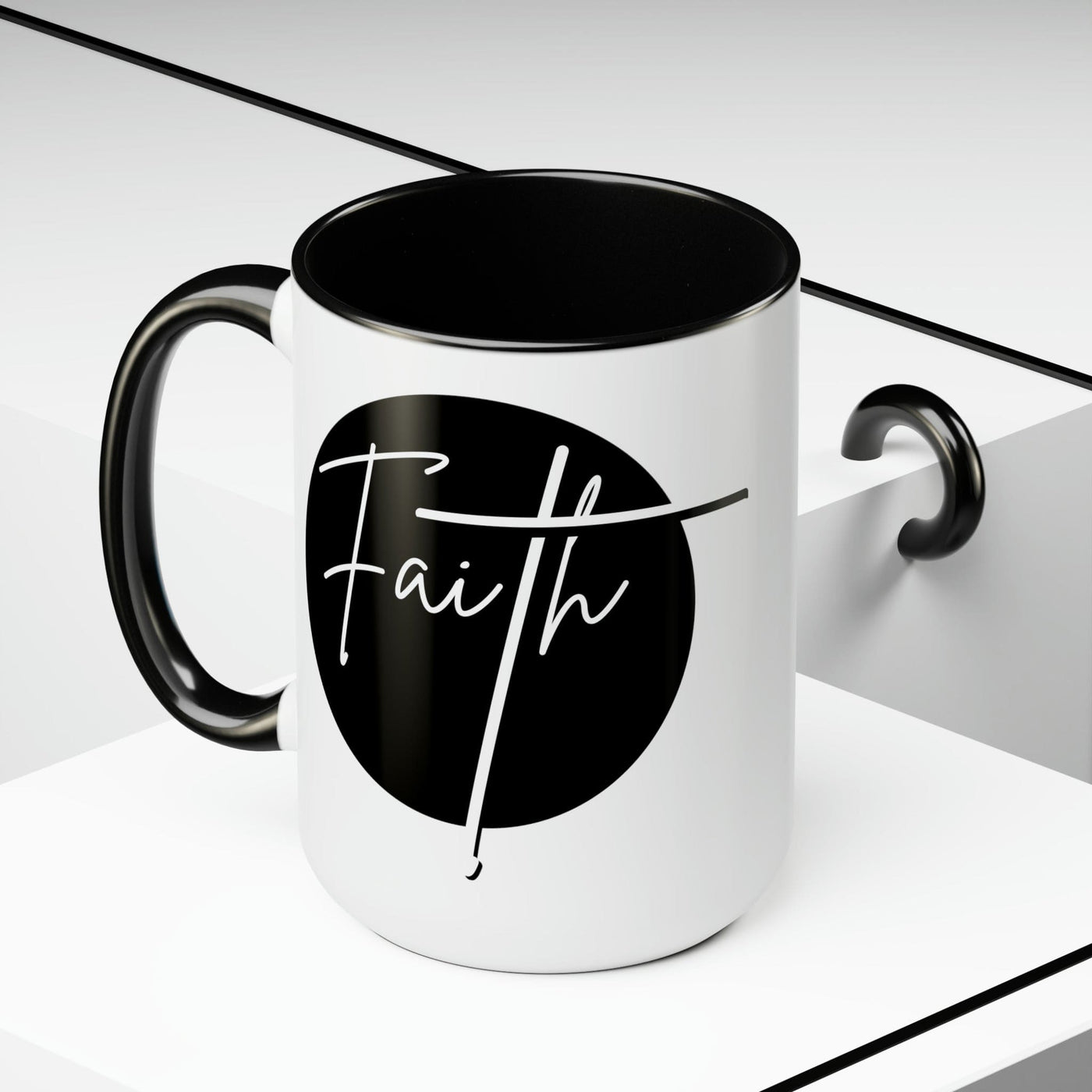 Accent Ceramic Coffee Mug 15oz - Faith - Christian Affirmation - Black And White