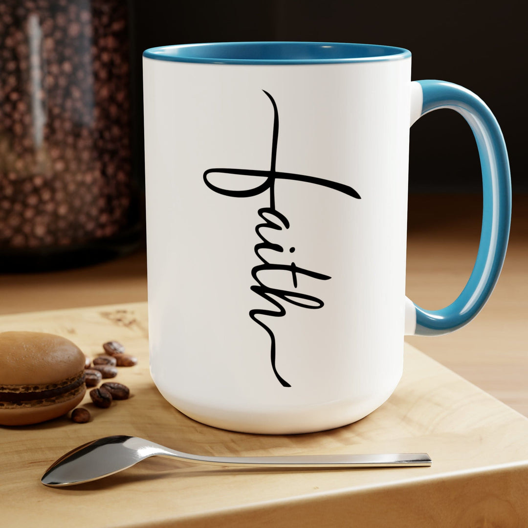 Accent Ceramic Coffee Mug 15oz - Faith Script Cross Black Illustration