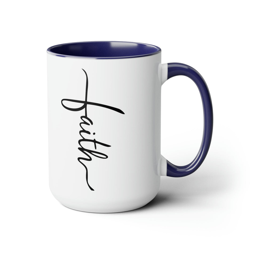 Accent Ceramic Coffee Mug 15oz - Faith Script Cross Black Illustration