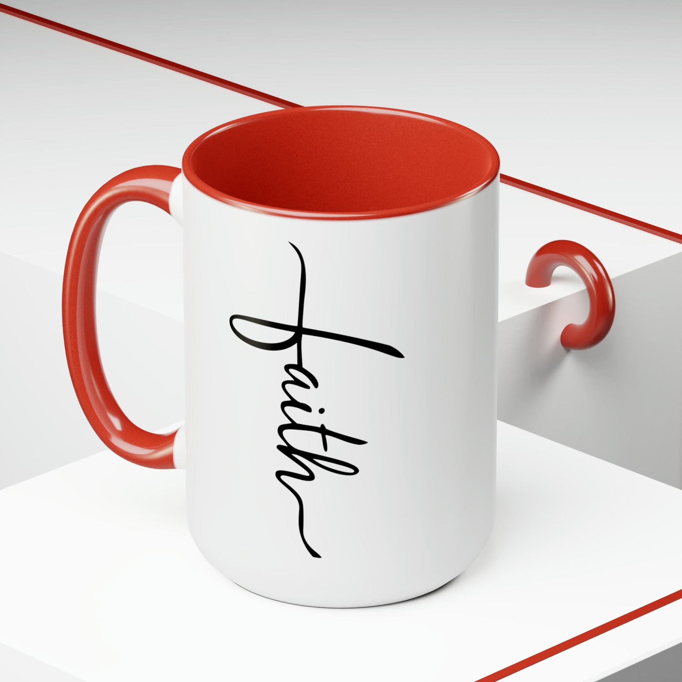 Accent Ceramic Coffee Mug 15oz - Faith Script Cross Black Illustration -
