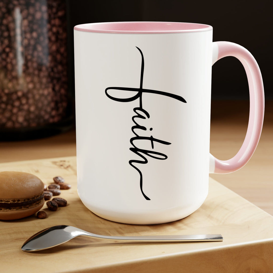 Accent Ceramic Coffee Mug 15oz - Faith Script Cross Black Illustration