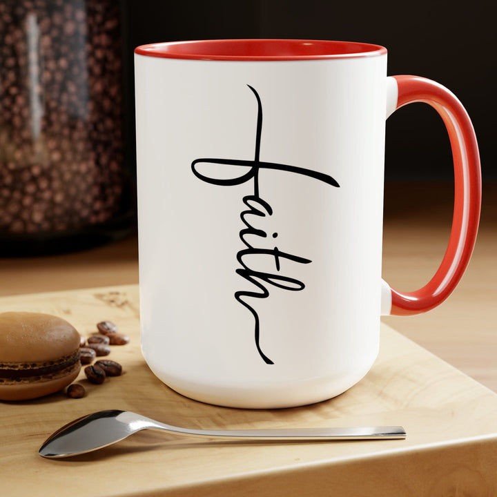 Accent Ceramic Coffee Mug 15oz - Faith Script Cross Black Illustration