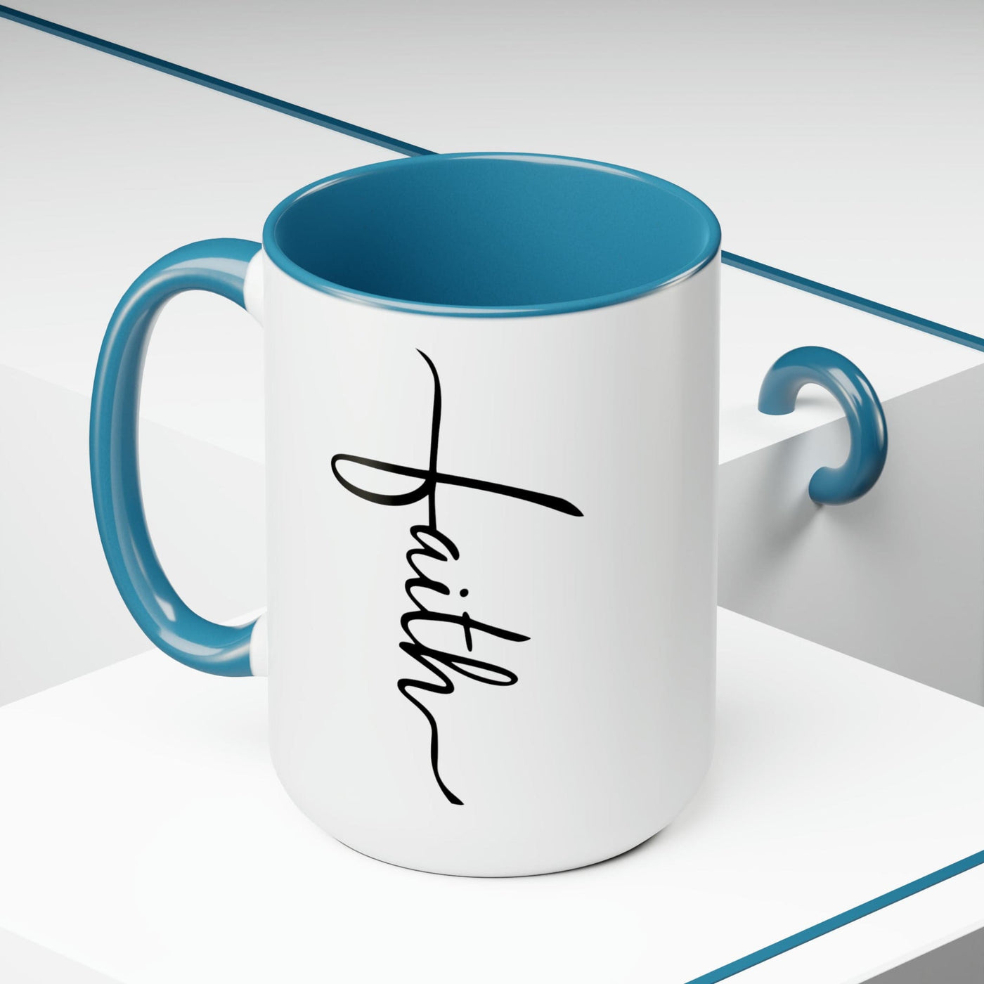 Accent Ceramic Coffee Mug 15oz - Faith Script Cross Black Illustration -
