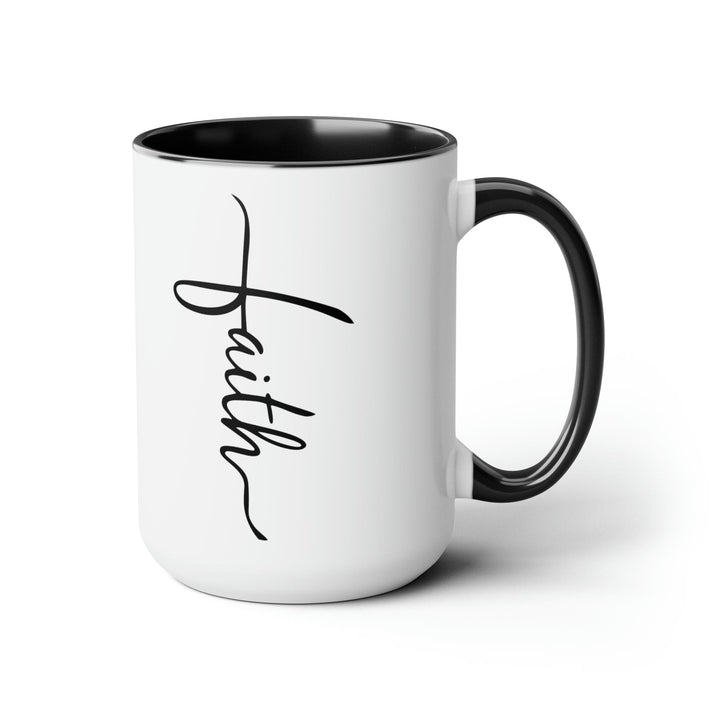 Accent Ceramic Coffee Mug 15oz - Faith Script Cross Black Illustration