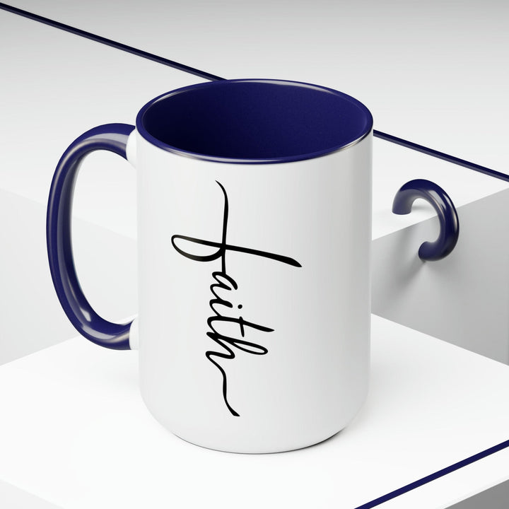 Accent Ceramic Coffee Mug 15oz - Faith Script Cross Black Illustration