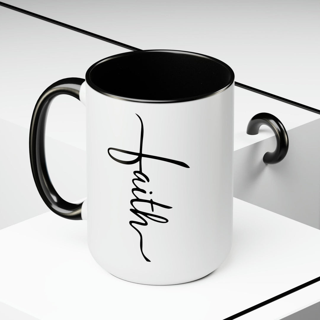 Accent Ceramic Coffee Mug 15oz - Faith Script Cross Black Illustration