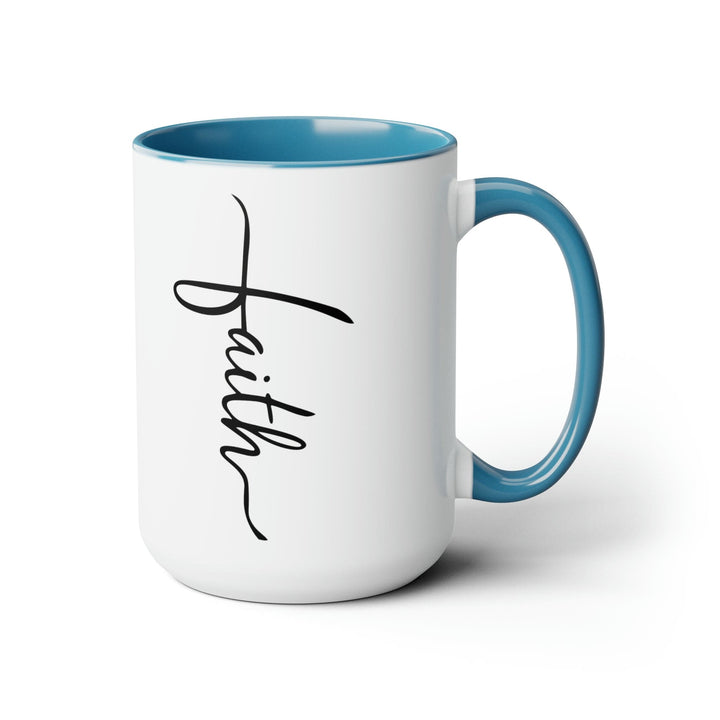 Accent Ceramic Coffee Mug 15oz - Faith Script Cross Black Illustration