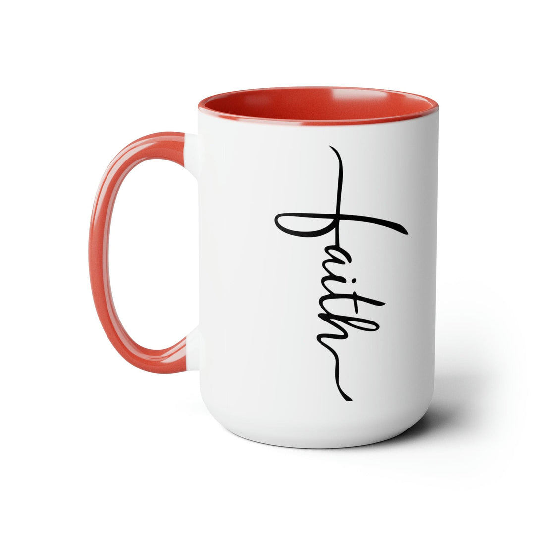 Accent Ceramic Coffee Mug 15oz - Faith Script Cross Black Illustration