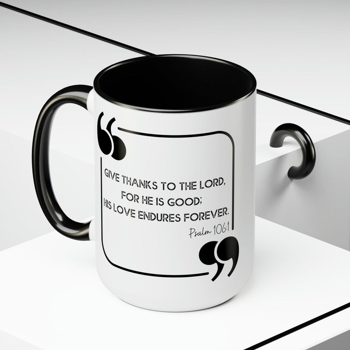 Accent Ceramic Coffee Mug 15oz - Give Thanks to the Lord Black Illustration