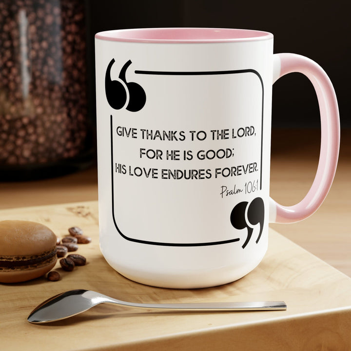 Accent Ceramic Coffee Mug 15oz - Give Thanks to the Lord Black Illustration