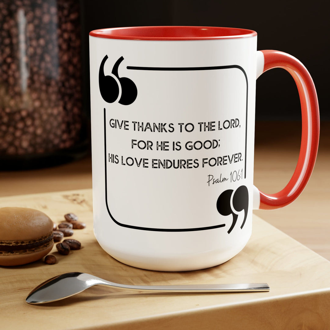 Accent Ceramic Coffee Mug 15oz - Give Thanks to the Lord Black Illustration