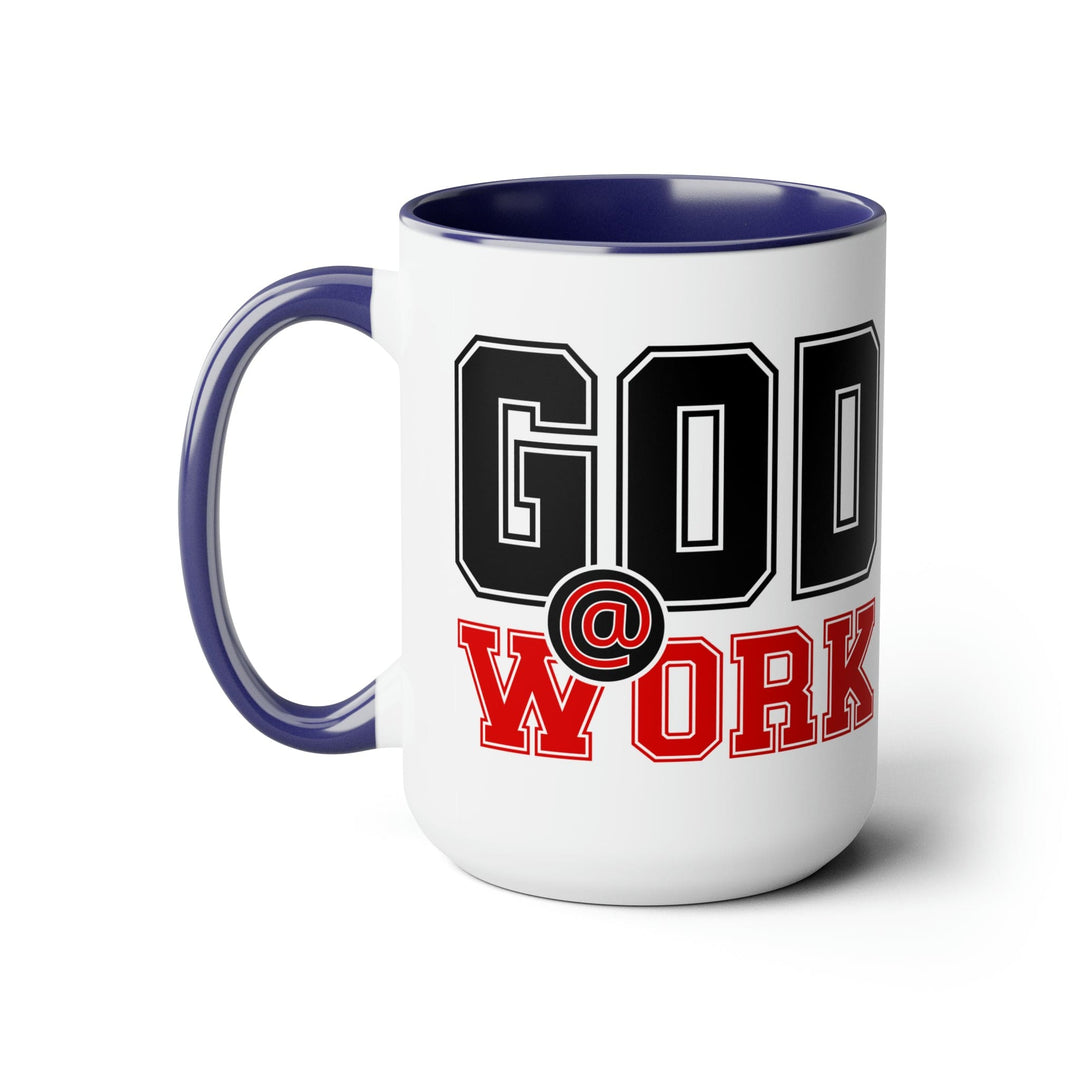 Accent Ceramic Coffee Mug 15oz - God @ Work Black and Red Print - Decorative