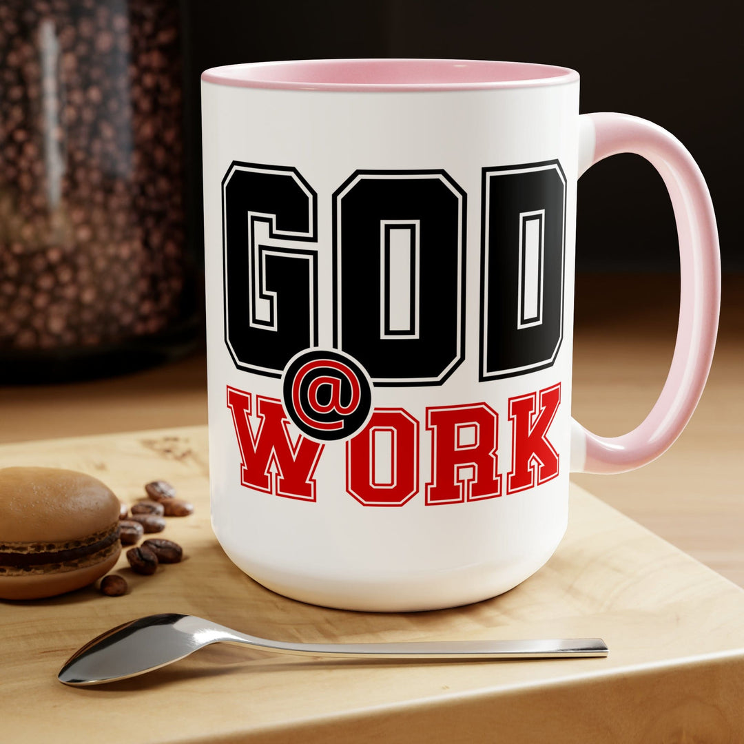 Accent Ceramic Coffee Mug 15oz - God @ Work Black and Red Print - Decorative