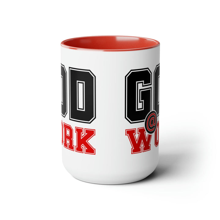 Accent Ceramic Coffee Mug 15oz - God @ Work Black and Red Print - Decorative