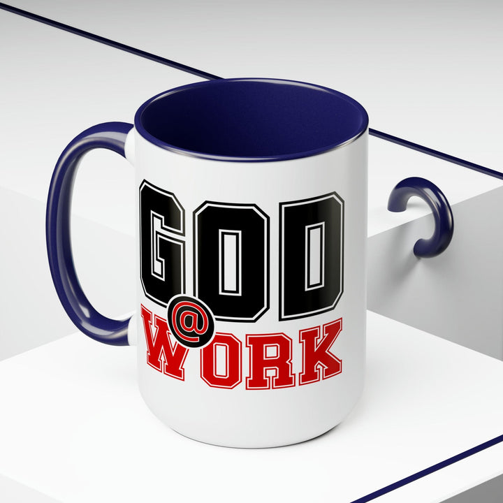 Accent Ceramic Coffee Mug 15oz - God @ Work Black and Red Print - Decorative