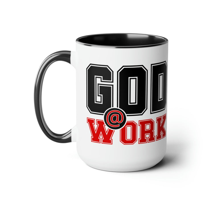 Accent Ceramic Coffee Mug 15oz - God @ Work Black and Red Print - Decorative