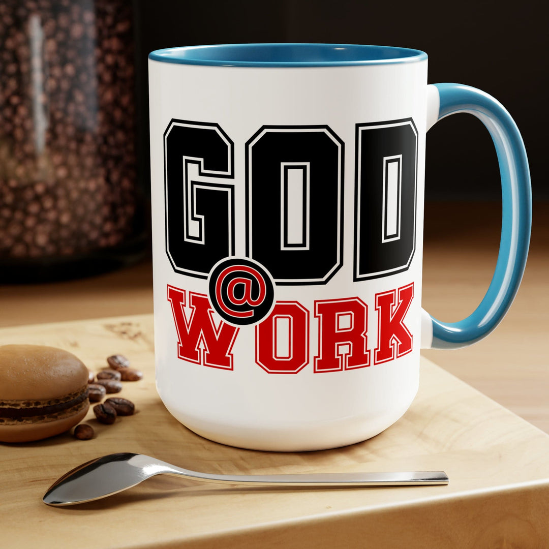 Accent Ceramic Coffee Mug 15oz - God @ Work Black and Red Print - Decorative