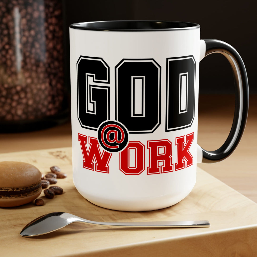 Accent Ceramic Coffee Mug 15oz - God @ Work Black and Red Print - Decorative