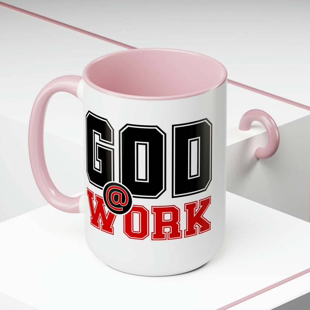 Accent Ceramic Coffee Mug 15oz - God @ Work Black and Red Print - Decorative