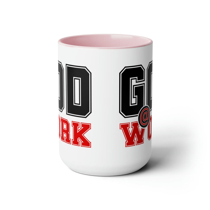 Accent Ceramic Coffee Mug 15oz - God @ Work Black and Red Print - Decorative