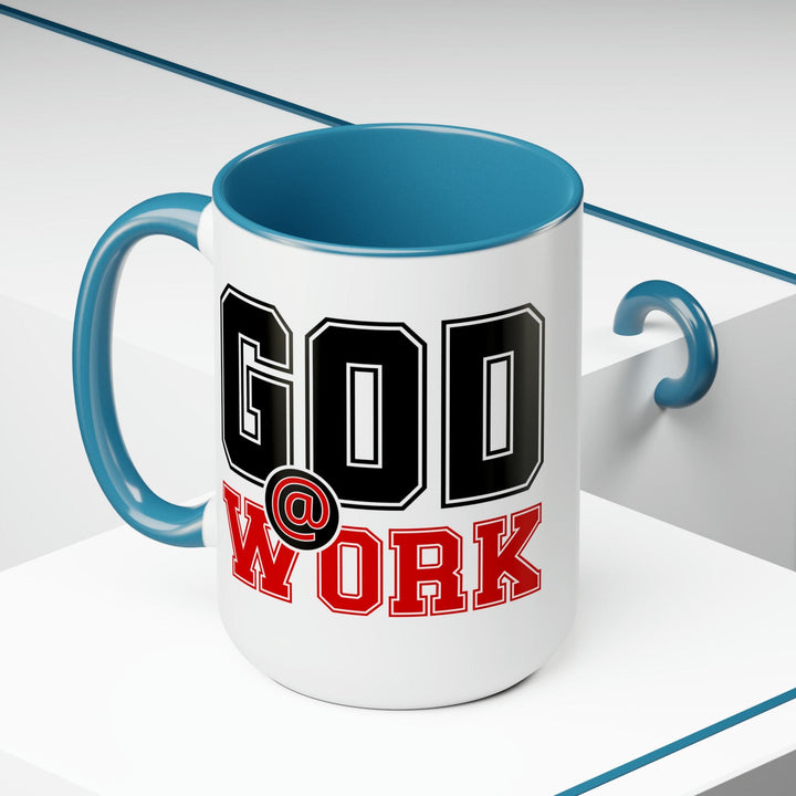 Accent Ceramic Coffee Mug 15oz - God @ Work Black and Red Print - Decorative