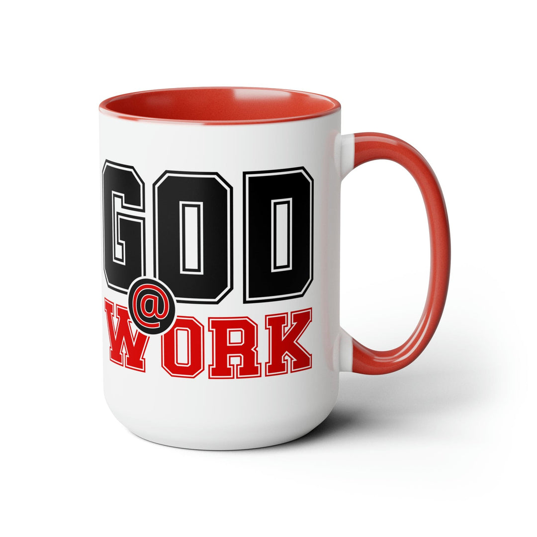 Accent Ceramic Coffee Mug 15oz - God @ Work Black and Red Print - Decorative