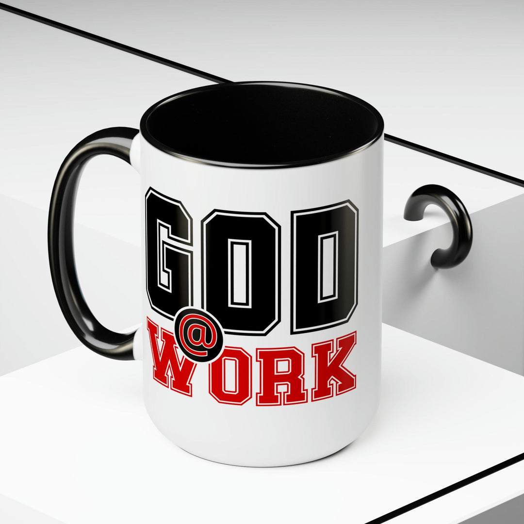 Accent Ceramic Coffee Mug 15oz - God @ Work Black and Red Print - Decorative