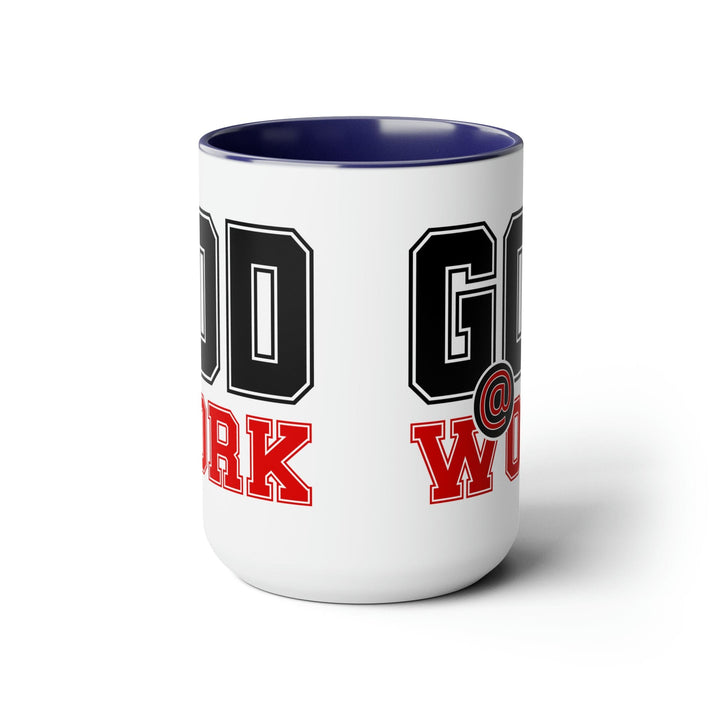 Accent Ceramic Coffee Mug 15oz - God @ Work Black and Red Print - Decorative