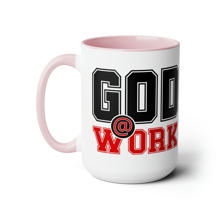 Accent Ceramic Coffee Mug 15oz - God @ Work Black and Red Print - Decorative