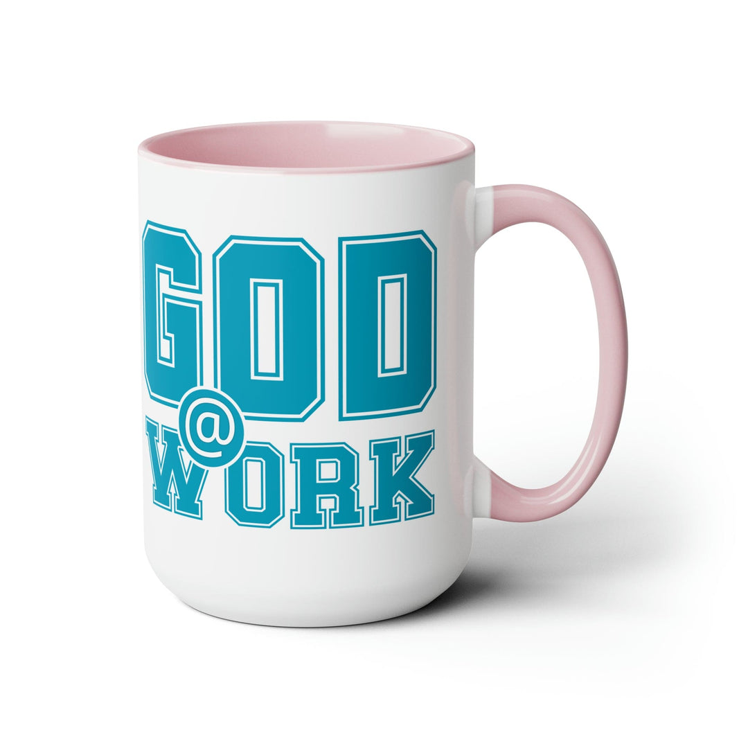 Accent Ceramic Coffee Mug 15oz - God @ Work Blue Green and White Print