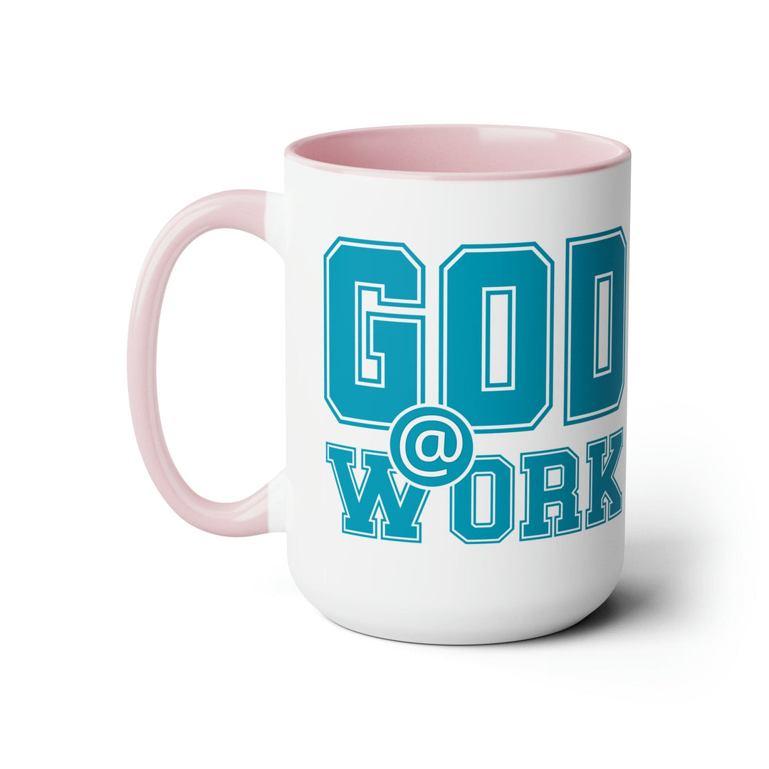 Accent Ceramic Coffee Mug 15oz - God @ Work Blue Green and White Print