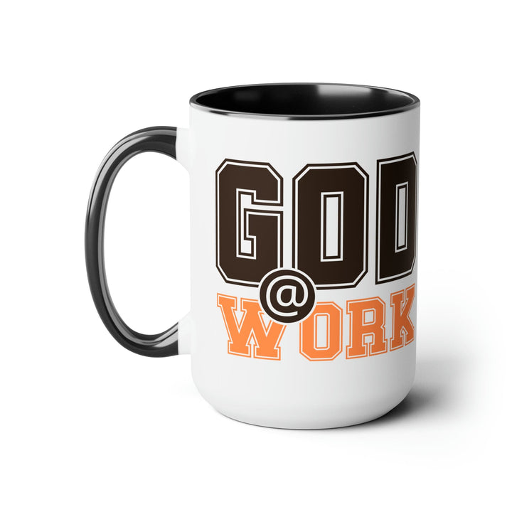 Accent Ceramic Coffee Mug 15oz - God @ Work Brown and Orange Print - Decorative