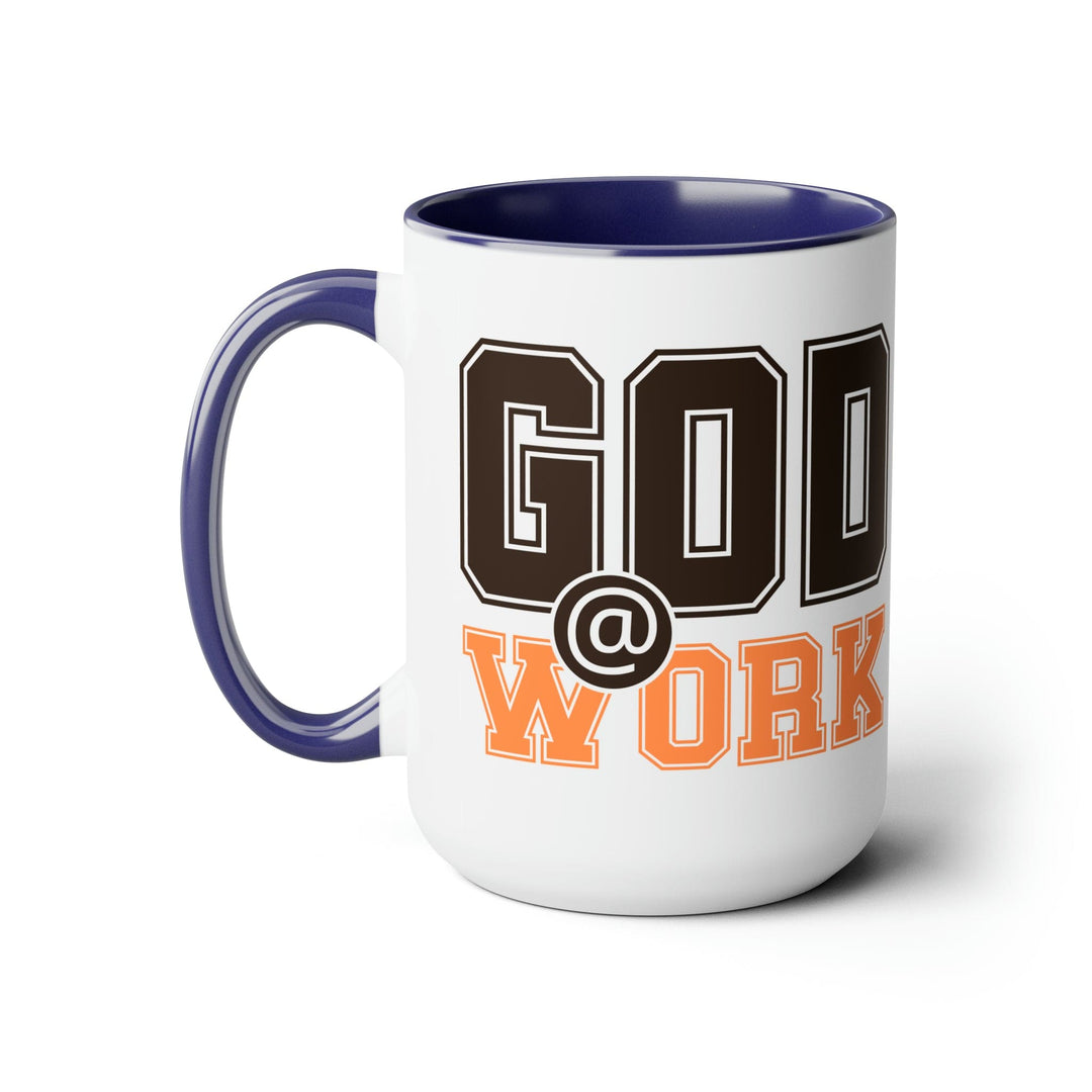 Accent Ceramic Coffee Mug 15oz - God @ Work Brown and Orange Print - Decorative