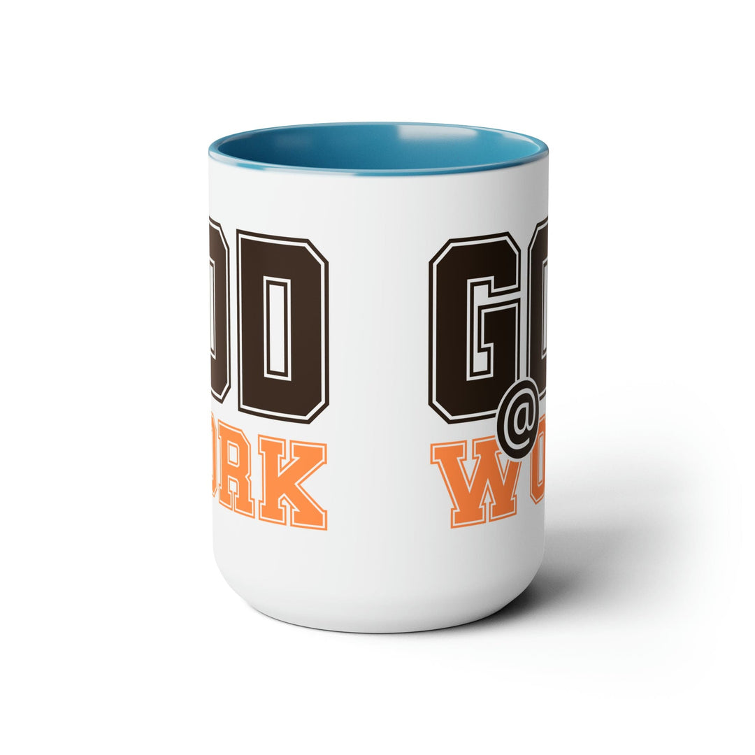 Accent Ceramic Coffee Mug 15oz - God @ Work Brown and Orange Print - Decorative