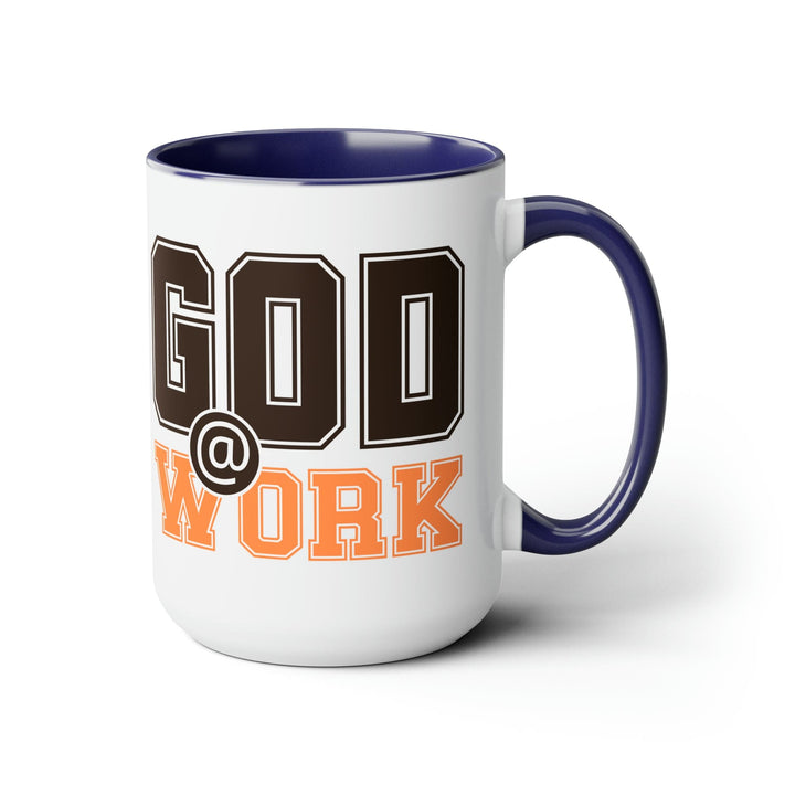 Accent Ceramic Coffee Mug 15oz - God @ Work Brown and Orange Print - Decorative