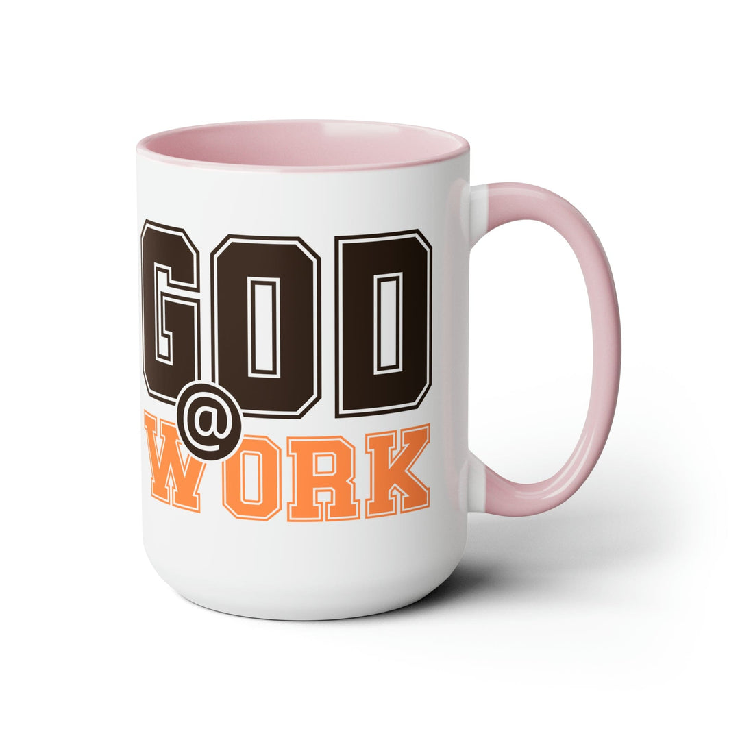 Accent Ceramic Coffee Mug 15oz - God @ Work Brown and Orange Print - Decorative