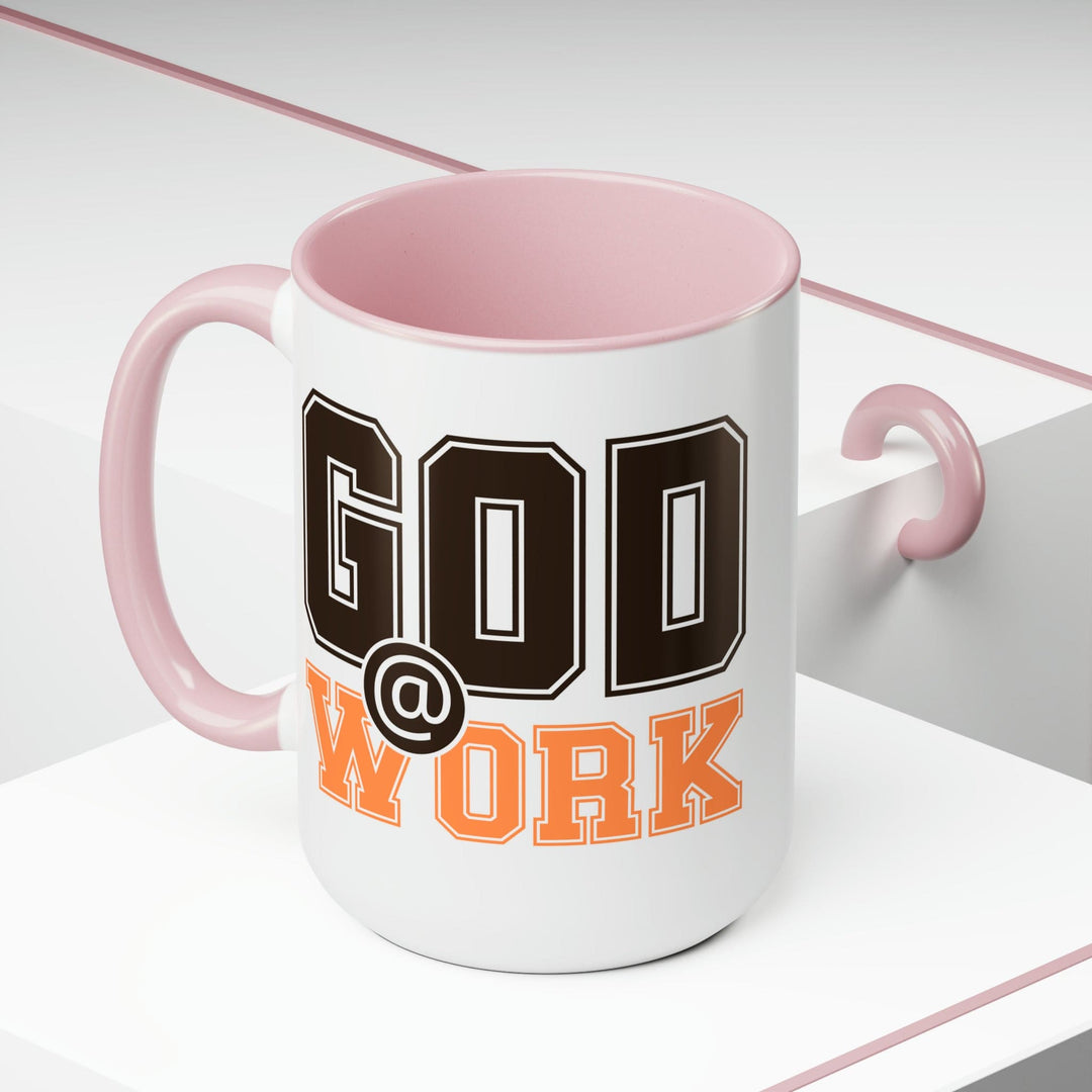 Accent Ceramic Coffee Mug 15oz - God @ Work Brown and Orange Print - Decorative