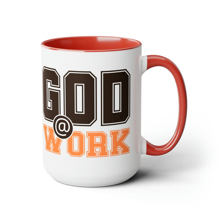 Accent Ceramic Coffee Mug 15oz - God @ Work Brown and Orange Print - Decorative