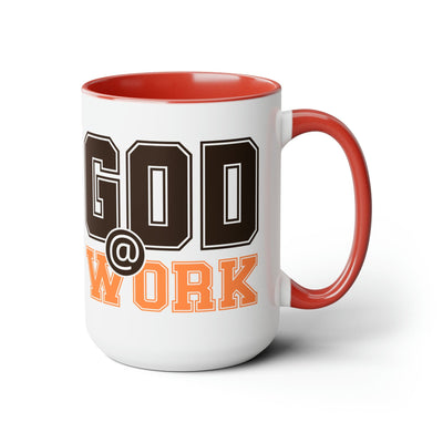 Accent Ceramic Coffee Mug 15oz - God @ Work Brown And Orange Print - Decorative